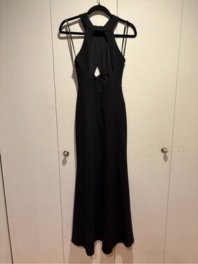 BCBGMaxAzria Black Backless Halter Maxi Gown with elegant front cutout